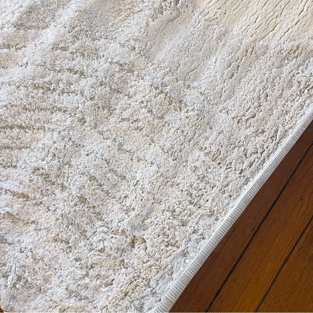 NEW West Elm White Cream Boho Tassel Geometric Shag Area Rug Carpet - 10' x 8'